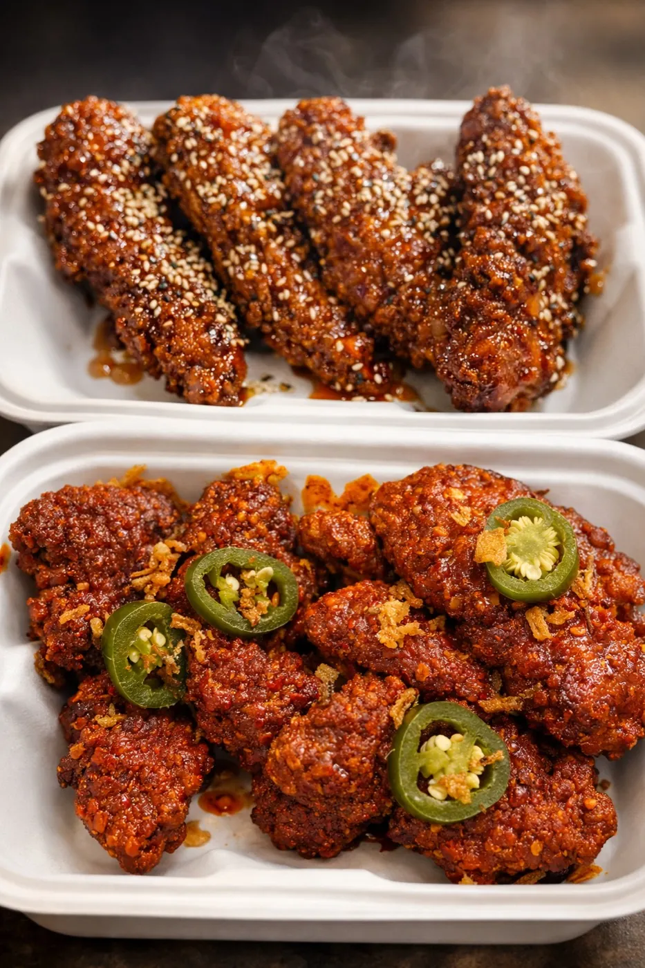 Mix Saucy : deux boîtes de tenders, sésame et jalapeños