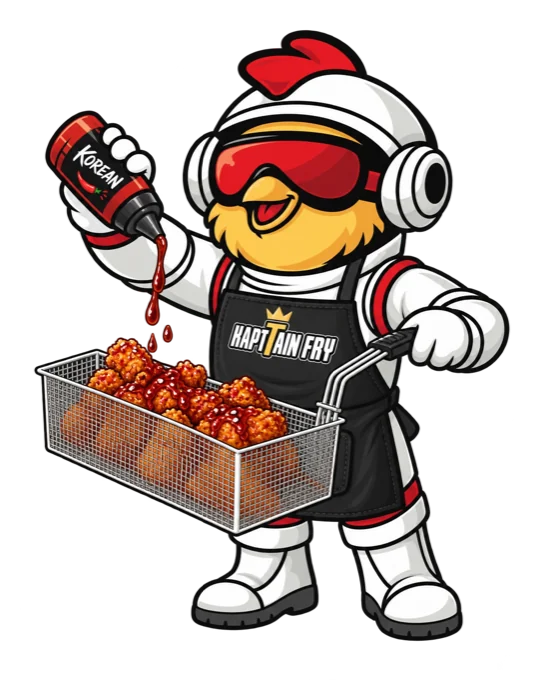 Le Kaptain en cuisine, qui nappe ses tenders de sauce Korean