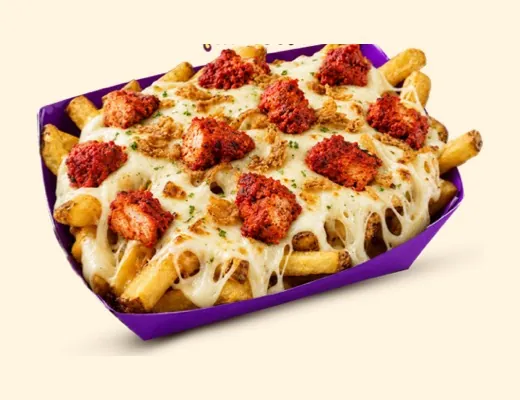 Loaded Garlic Mozza Tandoori, loaded fries au poulet frit Kaptain Fry
