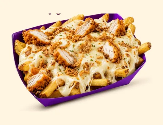 Loaded Garlic Mozza Tenders, loaded fries au poulet frit Kaptain Fry